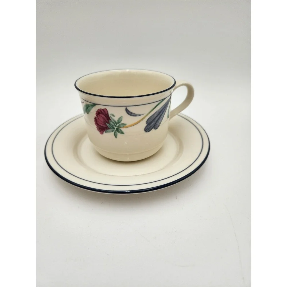 3 sets Lenox chinastone Poppies on Blue cups‎ & saucers 6 pieces stackable